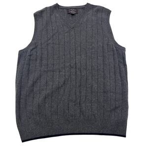 BLACK BROWN 1826 100% 2 Ply Cashmere Cable Knit Sweater Vest Mens L Gray V-Neck